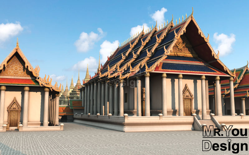 จำลองวัดพระศรีสรรเพชญ์ ภาพกราฟริก 3 มิติ แบบที่ 3 3D Model