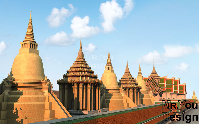 จำลองวัดพระศรีสรรเพชญ์ ภาพกราฟริก 3 มิติ แบบที่ 3 3D Model