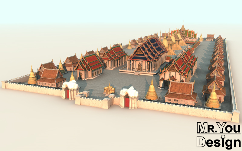 จำลองวัดพระศรีสรรเพชญ์ ภาพกราฟริก 3 มิติ แบบที่ 3 3D Model