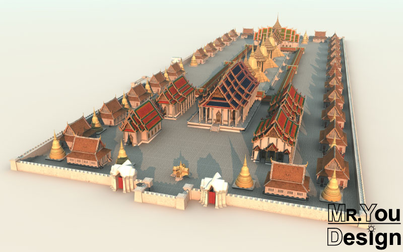 จำลองวัดพระศรีสรรเพชญ์ ภาพกราฟริก 3 มิติ แบบที่ 3 3D Model