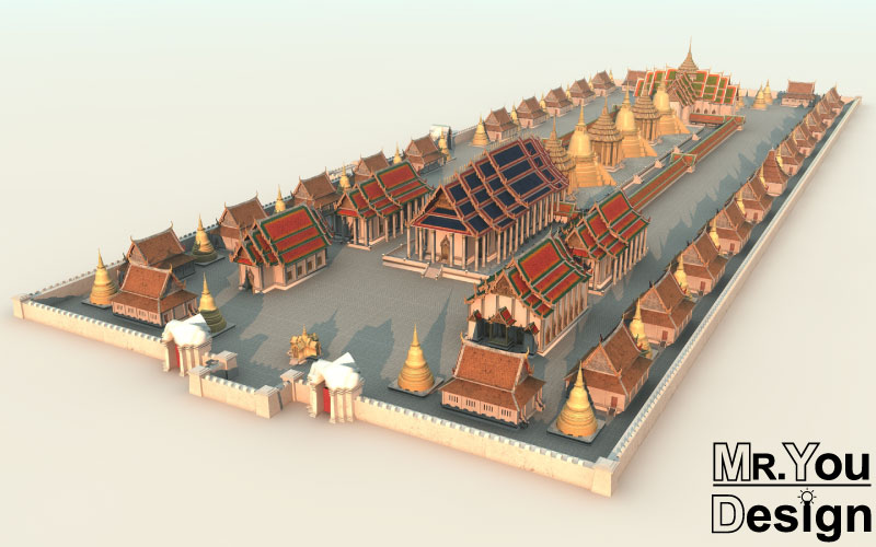 จำลองวัดพระศรีสรรเพชญ์ ภาพกราฟริก 3 มิติ แบบที่ 3 3D Model