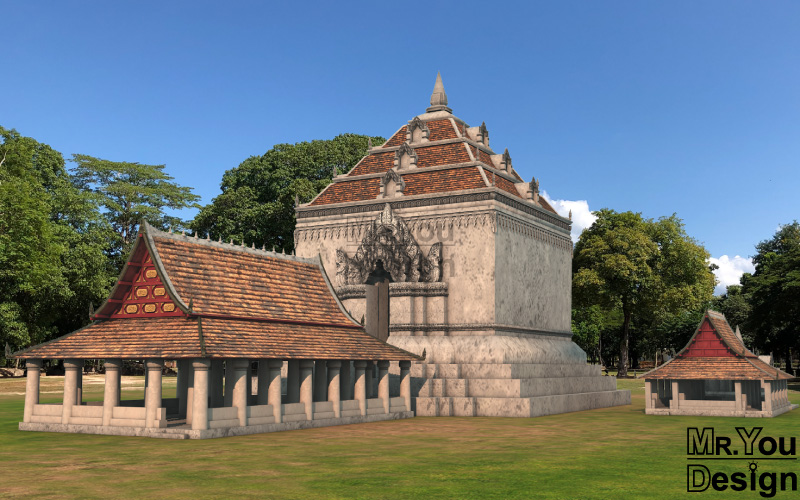 วัดศรีชุม สุโขทัย Wat Sichum Sukhothai ภาพกราฟิก 3มิติ 3D Model Thai temple