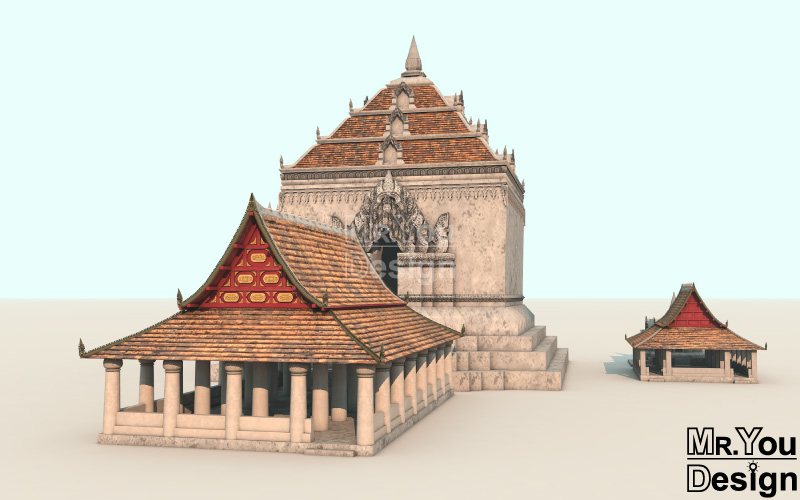 วัดศรีชุม สุโขทัย Wat Sichum Sukhothai ภาพกราฟิก 3มิติ 3D Model Thai temple