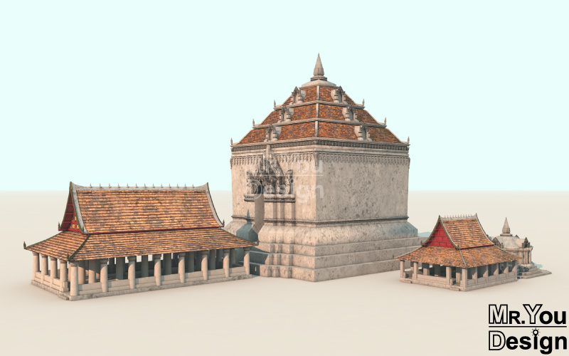 วัดศรีชุม สุโขทัย Wat Sichum Sukhothai ภาพกราฟิก 3มิติ 3D Model Thai temple