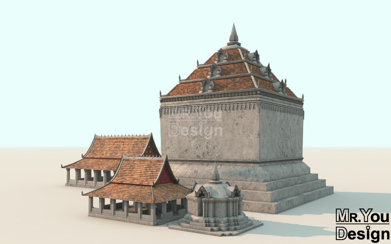 วัดศรีชุม สุโขทัย Wat Sichum Sukhothai ภาพกราฟิก 3มิติ 3D Model Thai temple