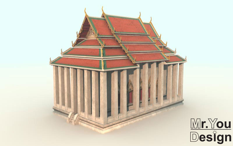 วิหารวัดสระเกศ 3D Model Thai temple 3D โมเดล