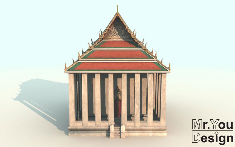 วิหารวัดสระเกศ 3D Model Thai temple 3D โมเดล