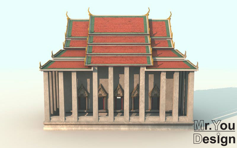 วิหารวัดสระเกศ 3D Model Thai temple 3D โมเดล