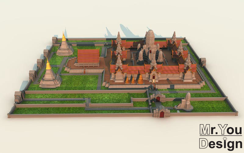 วัดไชยวัฒนาราม 3D Model Thai temple 3D โมเดล