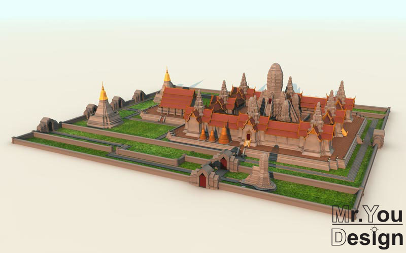 วัดไชยวัฒนาราม 3D Model Thai temple 3D โมเดล