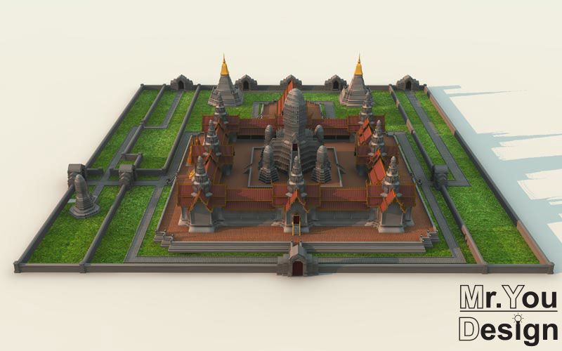 วัดไชยวัฒนาราม 3D Model Thai temple 3D โมเดล